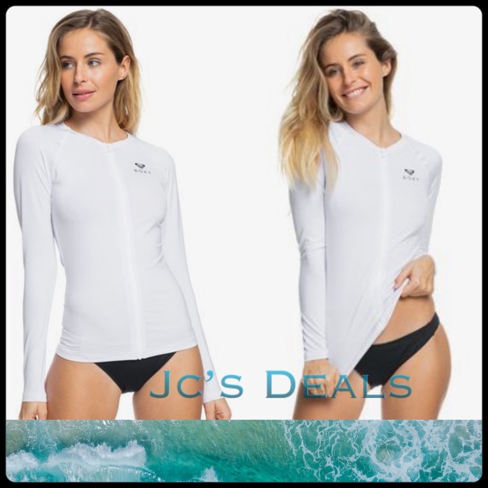 🌴Essentials Long Sleeve UPF 50 Zip Rashguard zip up for Women in white